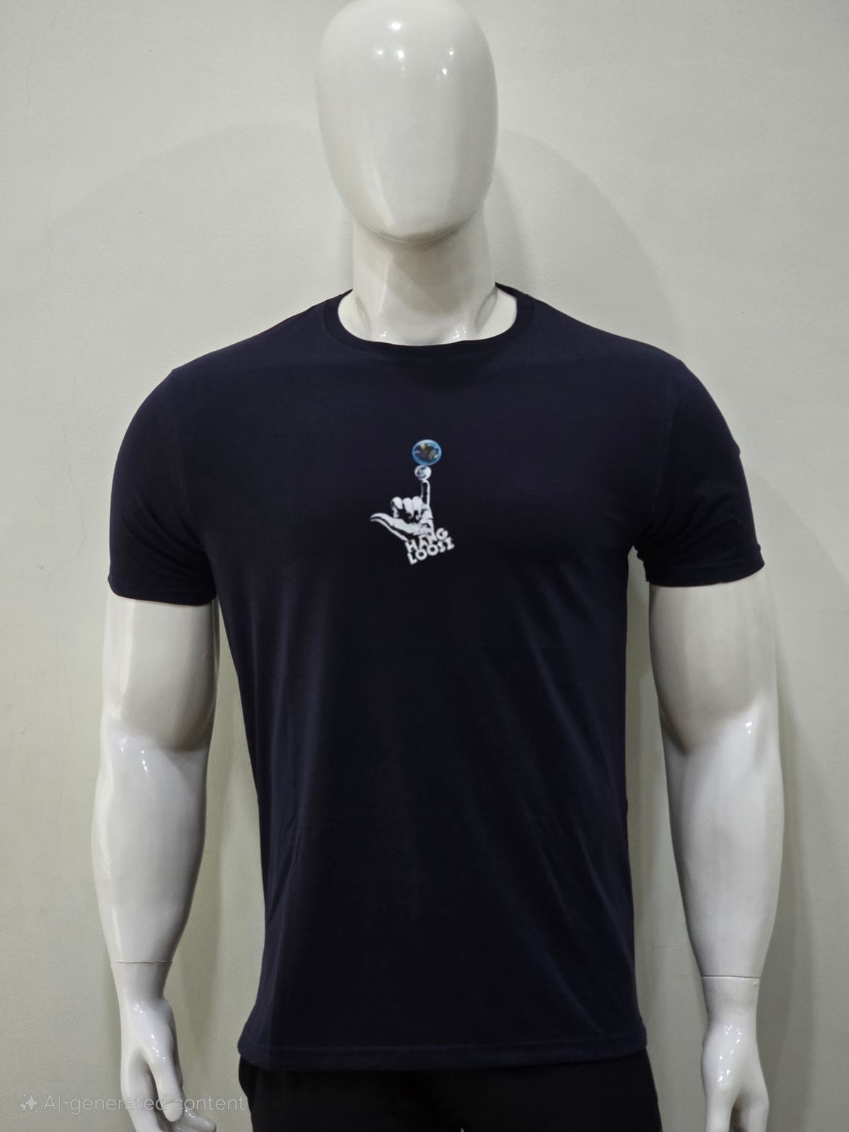 a mannequin wearing a t - shirt with a hand on it