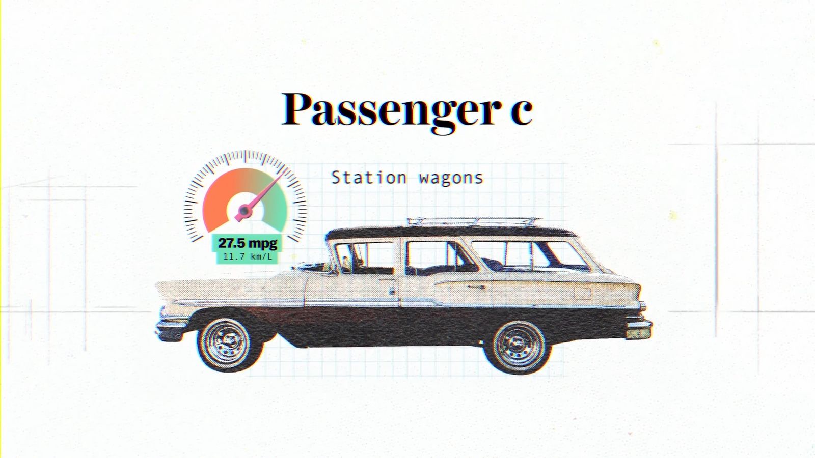 a drawing of a station wagon on a white background