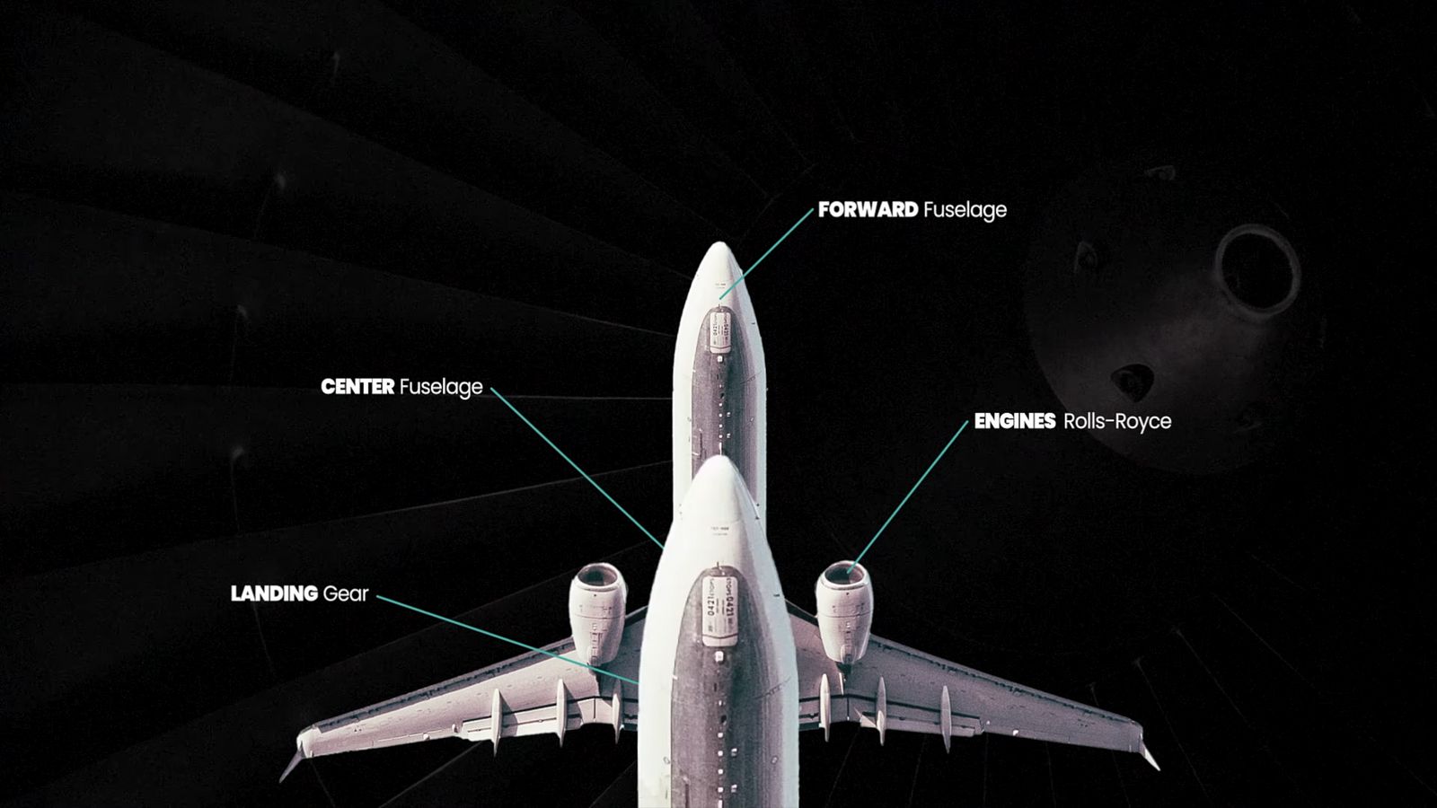 a diagram of a jet airliner in the dark