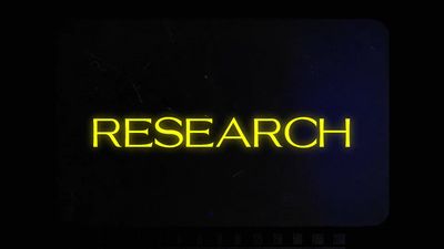 a neon sign that reads research on a black background