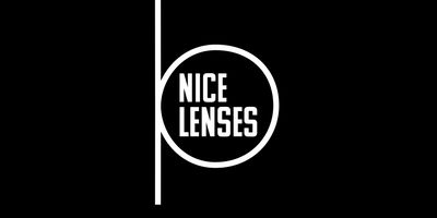 a black and white logo with the words nice lenses