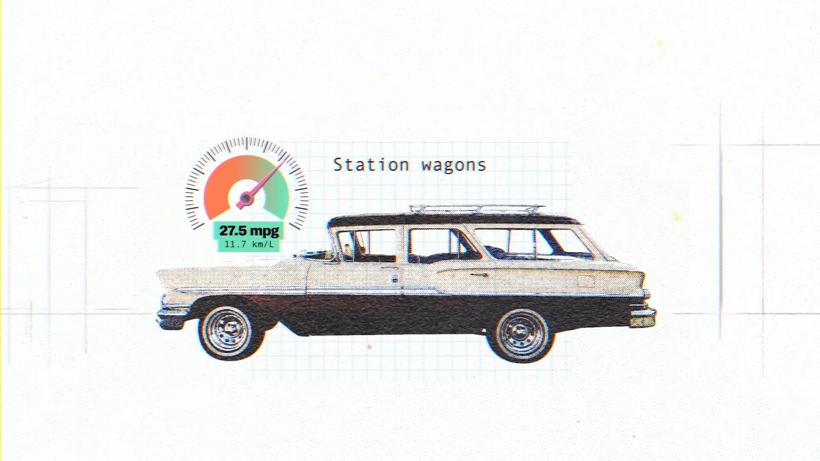 a drawing of a station wagon on a white background