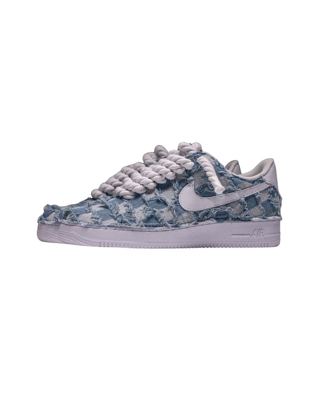 a blue and white nike air force sneakers