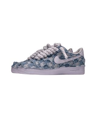 a blue and white nike air force sneakers