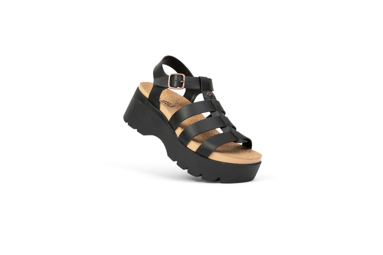 a woman's black platform sandal with straps