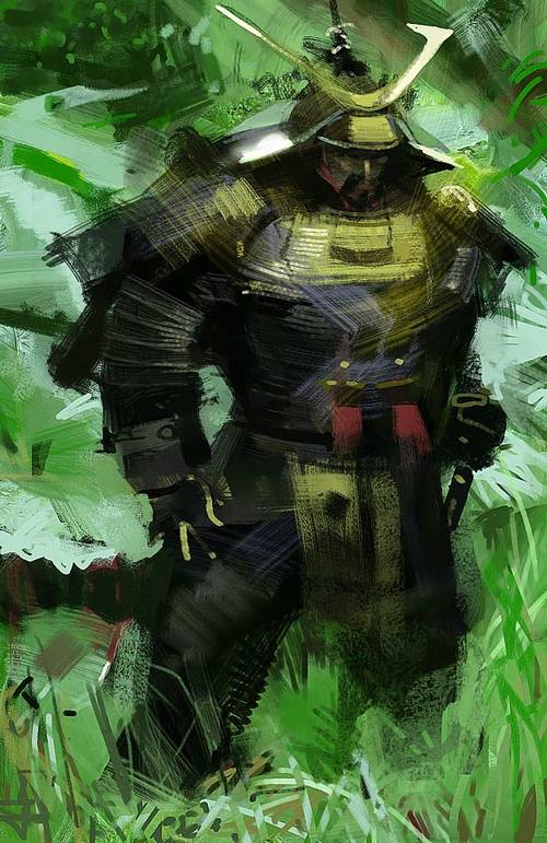 a digital painting of a man in armor