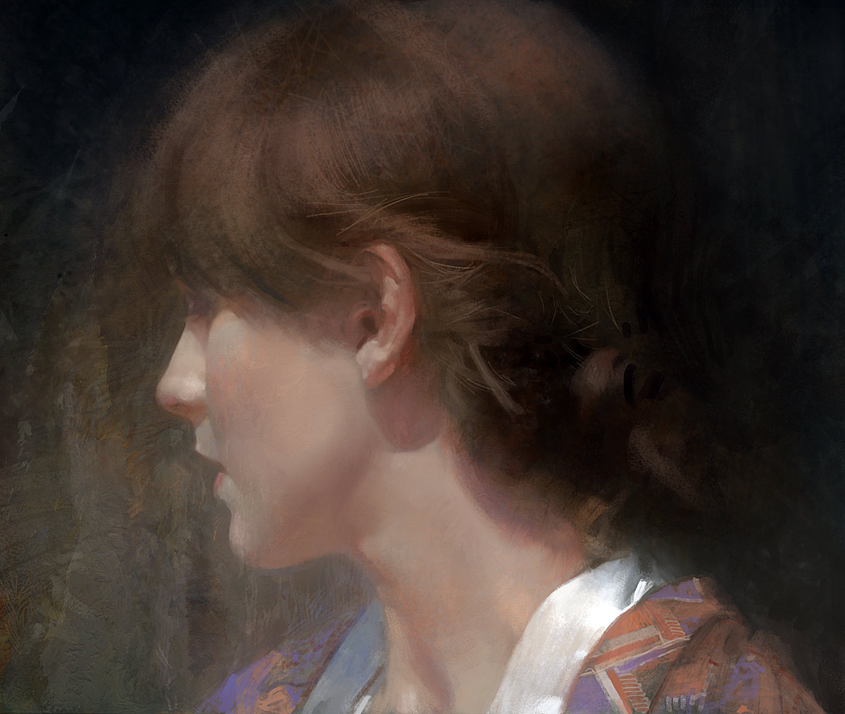 a painting of a woman's profile in profile