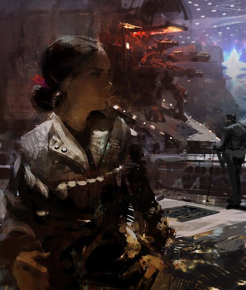 a digital painting of a woman in a sci - fi setting