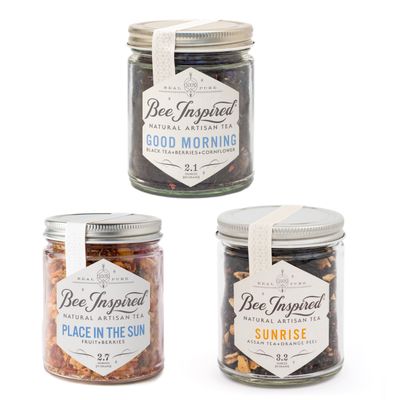 three jars of sunflower, bee inspired, good morning, and sunrise