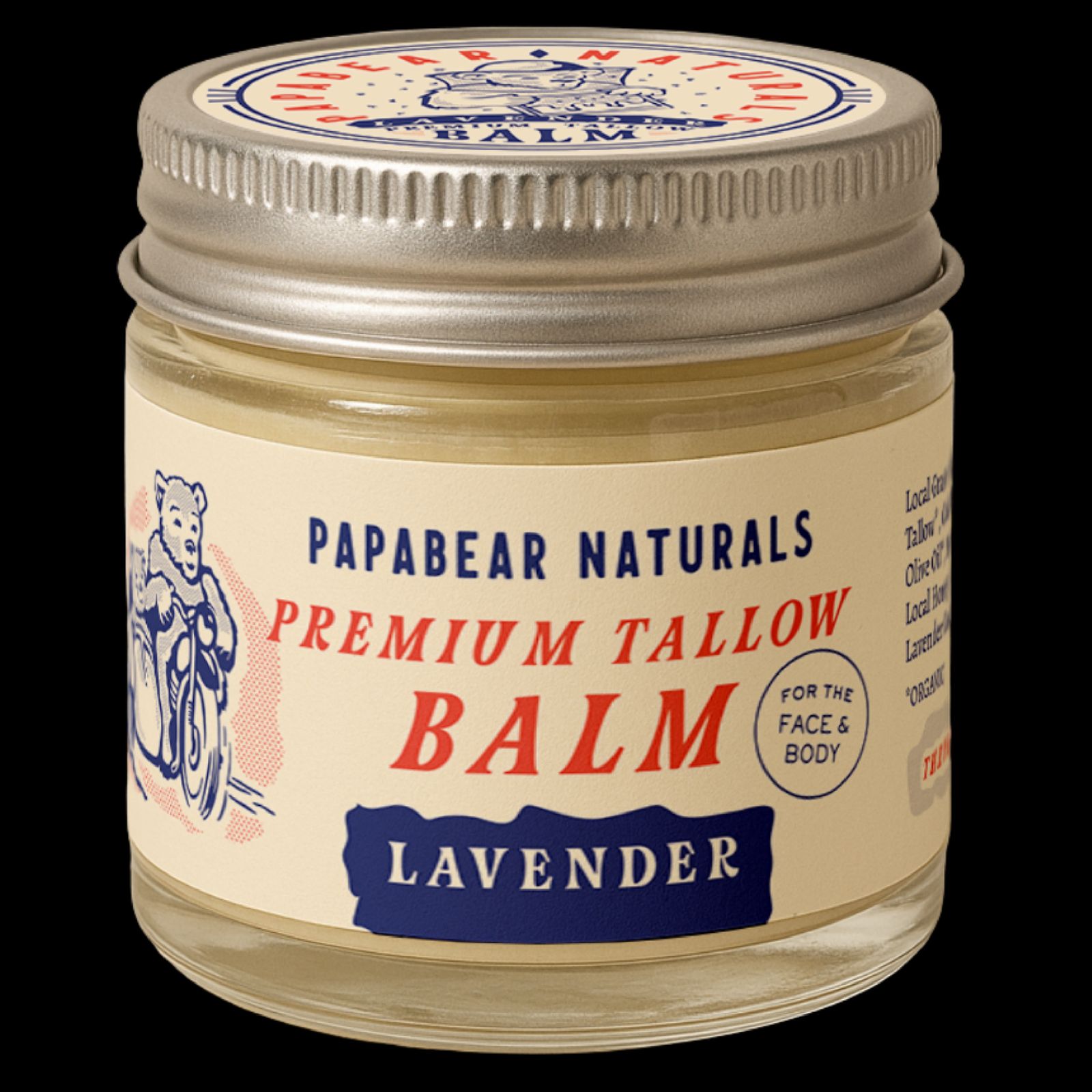 a jar of lavender balm with a label on it