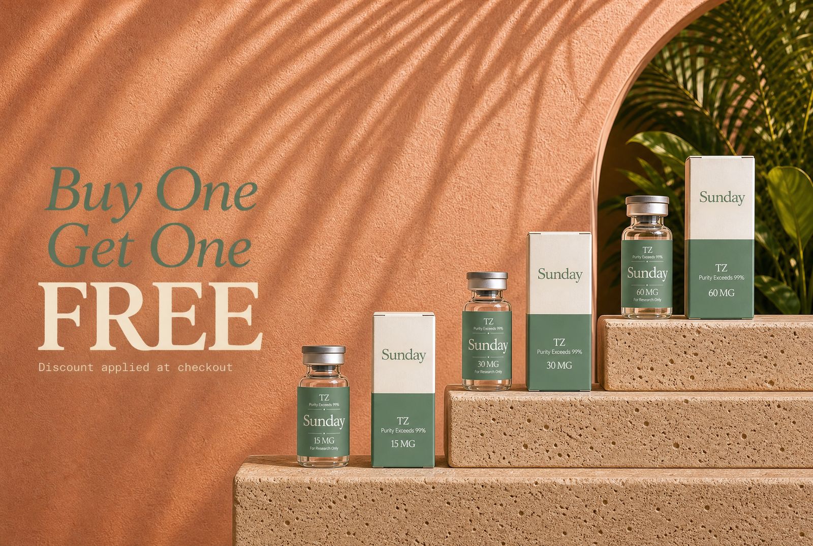 a group of bottles of skin care products sitting on a set of steps