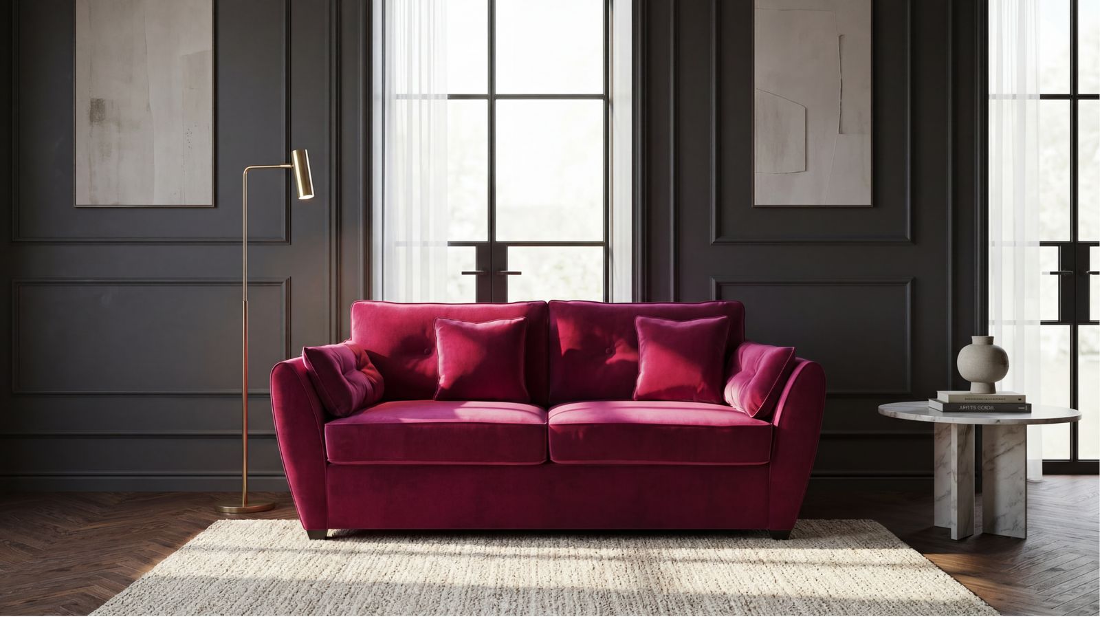 a living room with a couch and a table