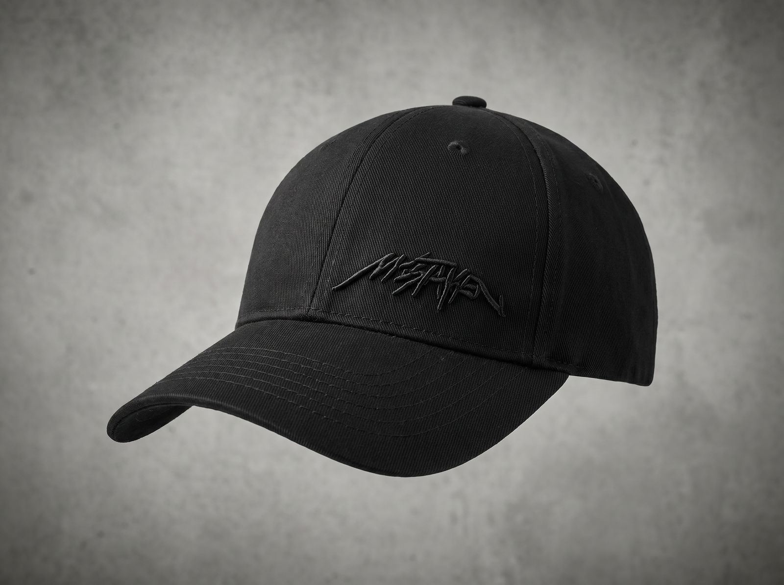 a black hat with the word metallic on it