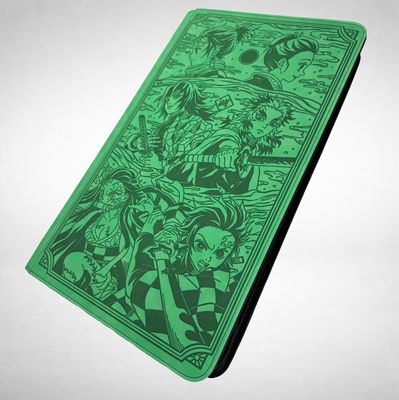 a green book with a picture of anime characters on it