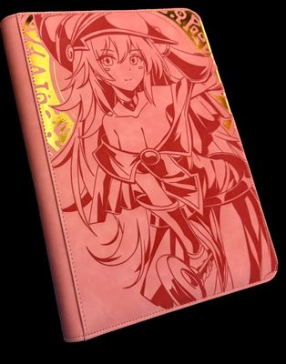 a pink notebook with a drawing of a girl on it