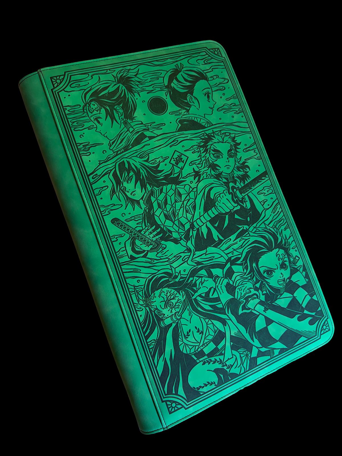 a book with a green glow on it