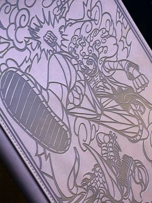 a close up of a book with a drawing on it