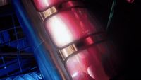 a close up of a red and blue object