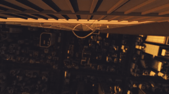 an overhead view of a room with a ceiling fan