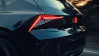 a close up of the tail lights of a car