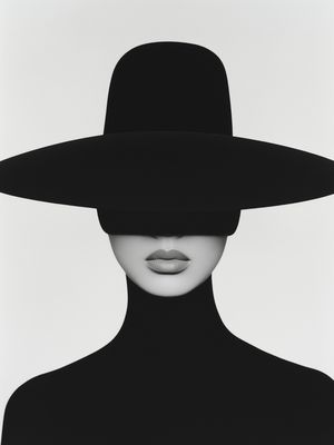 a woman with a black hat on her head