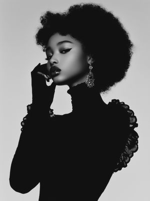 a black and white photo of a woman smoking a cigarette