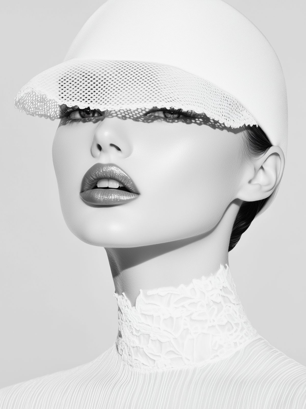 a mannequin wearing a white hat and a white dress