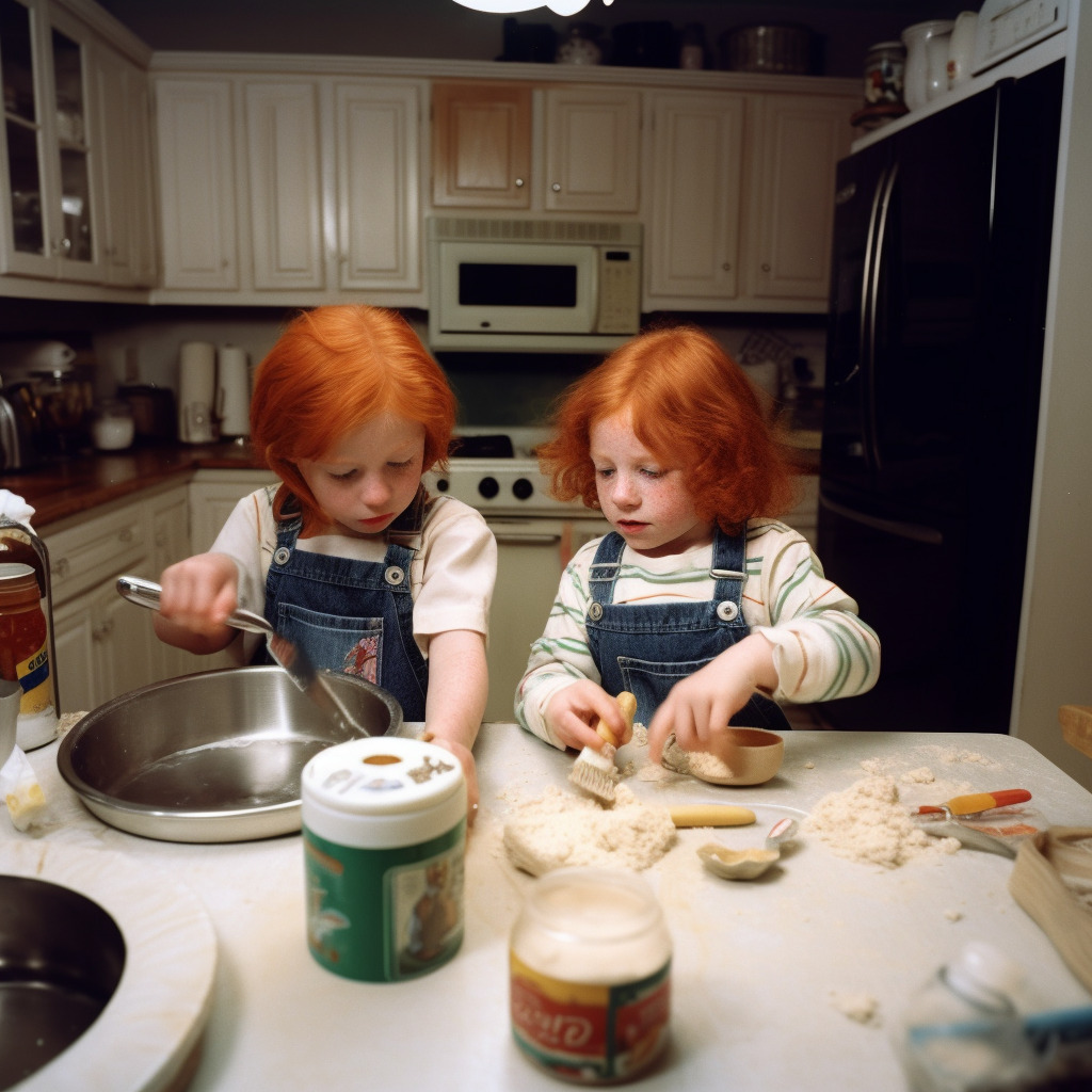 two little girls making food in a kitchen
