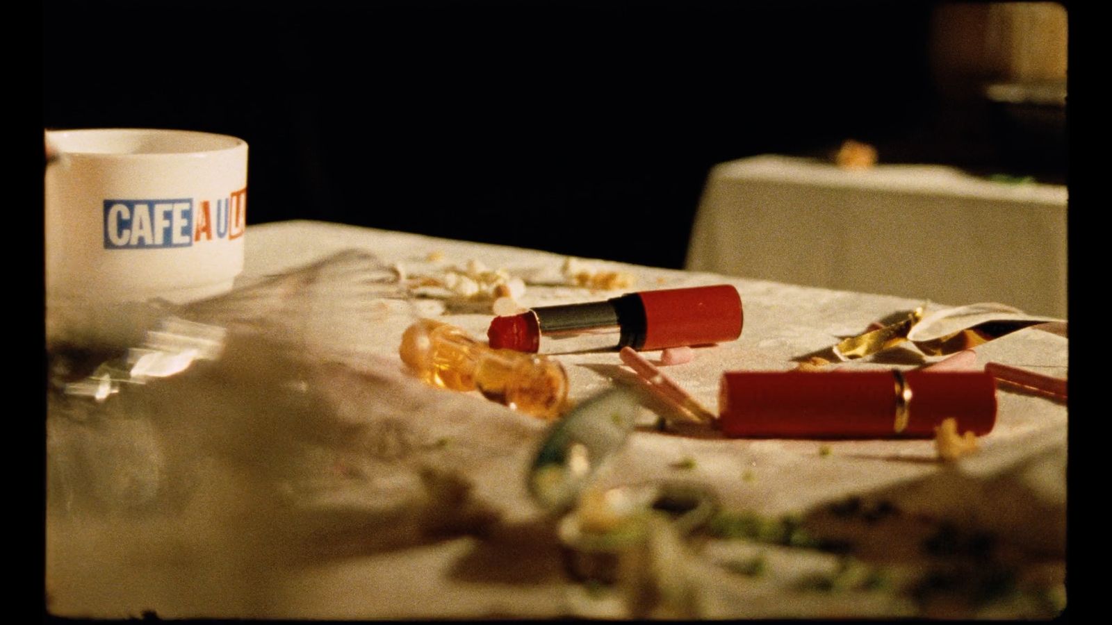 a close up of a table with a cup of coffee