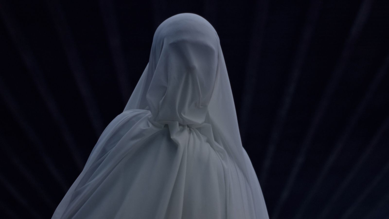 a woman in a white dress with a veil on her head