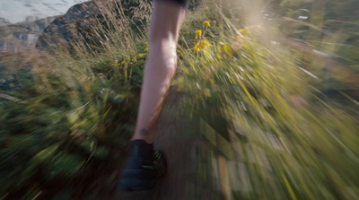 a blurry photo of a person walking on a path