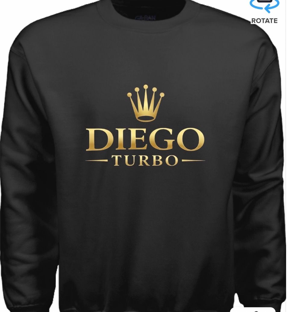 a black sweatshirt with the word diego turbo on it