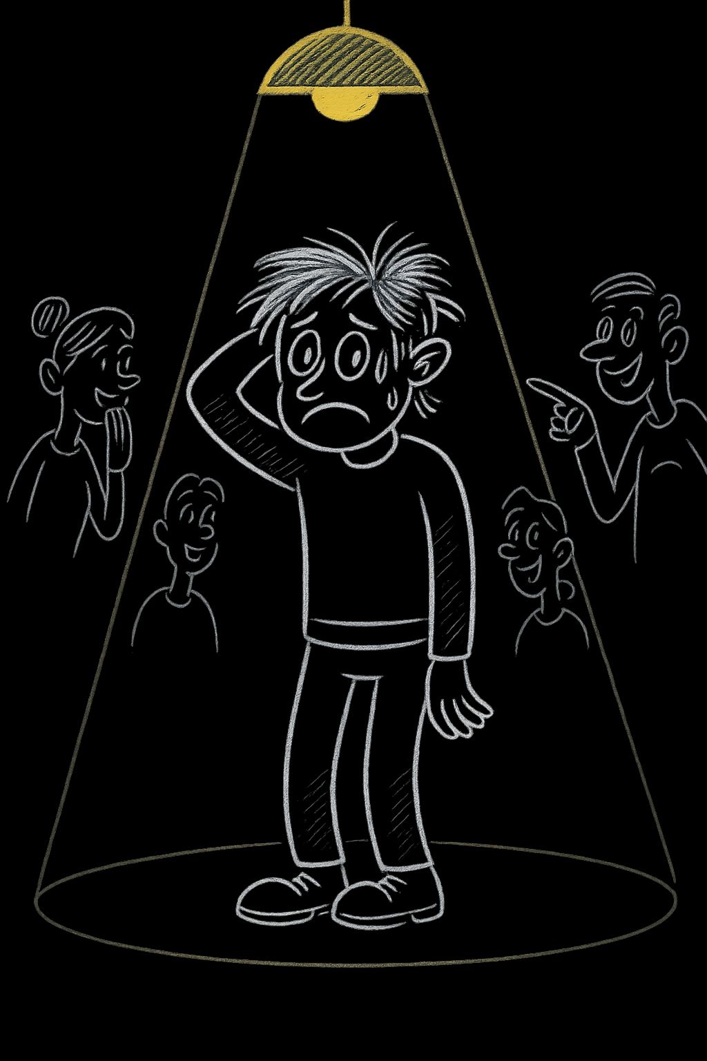 a drawing of a man standing in front of a light