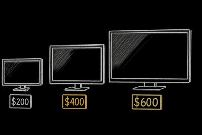 a drawing of three computer monitors with $ 600 each