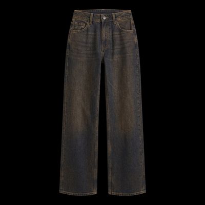 a pair of brown jeans on a black background