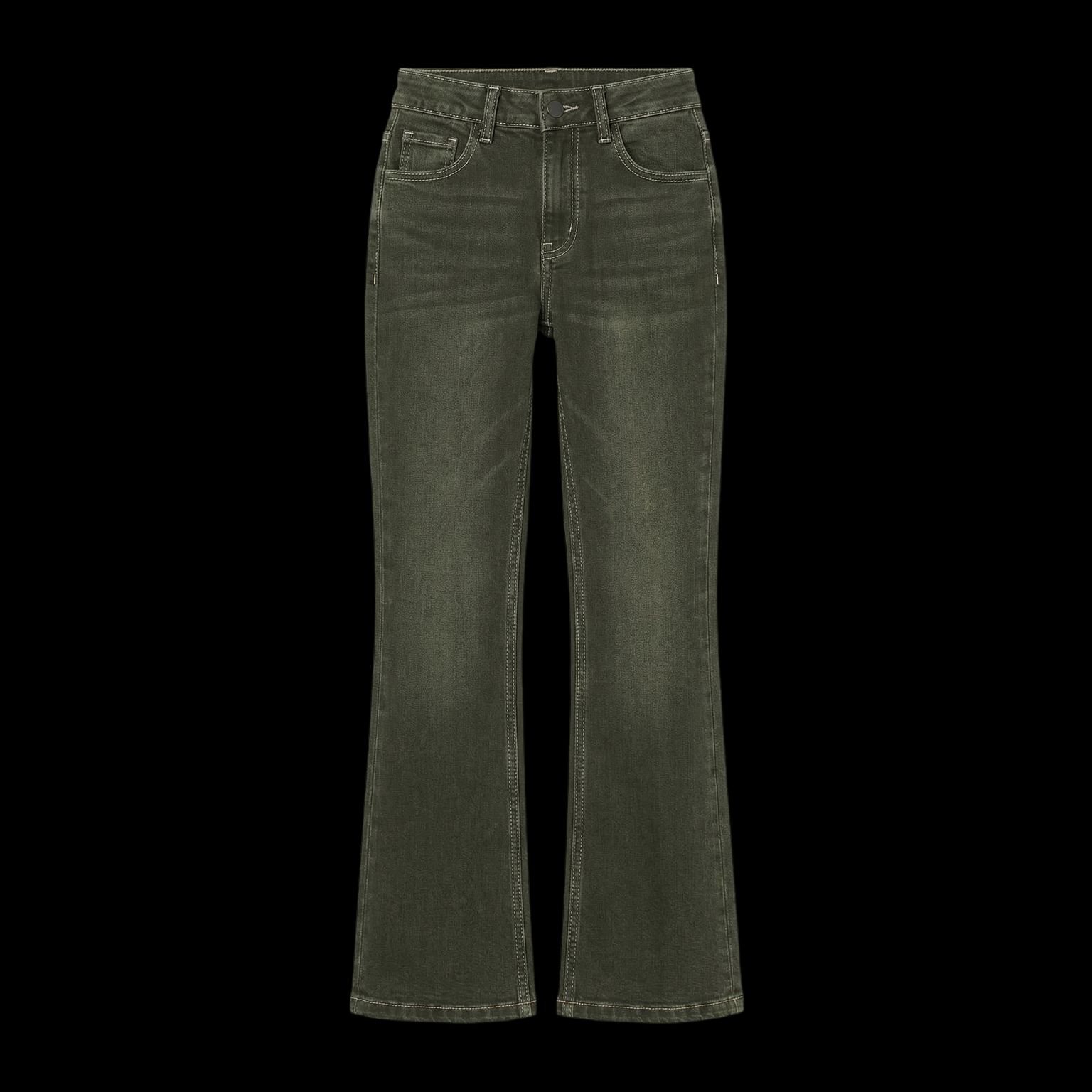 a pair of dark green jeans on a black background