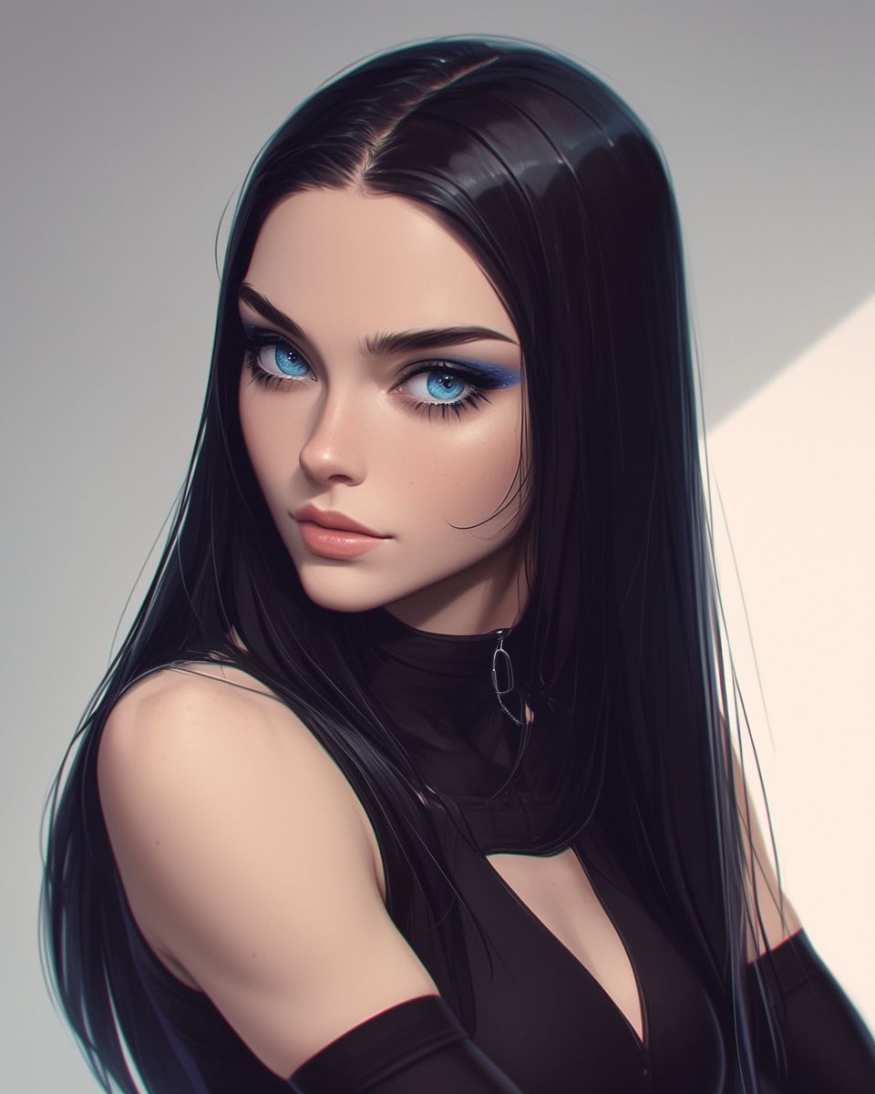 a drawing of a woman with long black hair