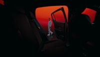 a man standing in the back seat of a car