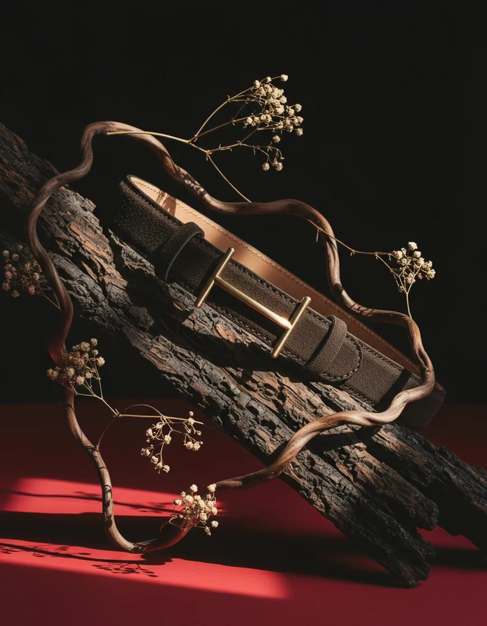 a wooden piece of wood with a leather belt on top of it