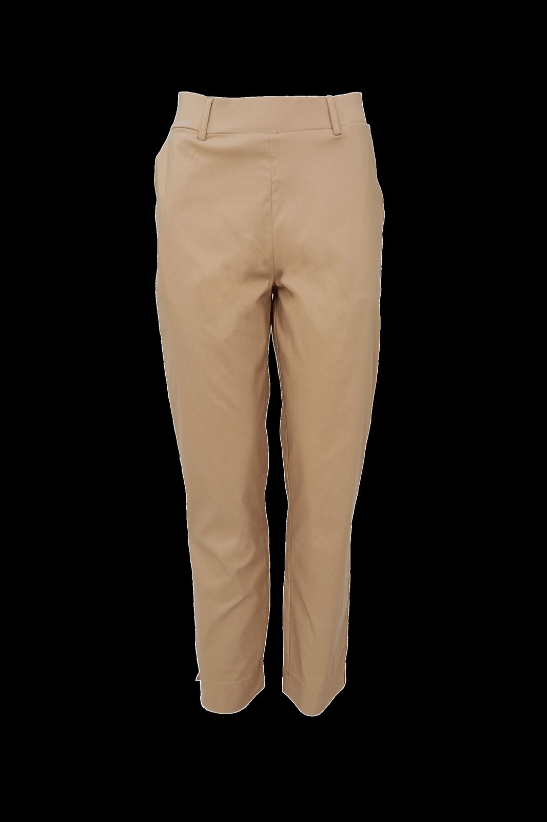 a women's tan pants with a black background
