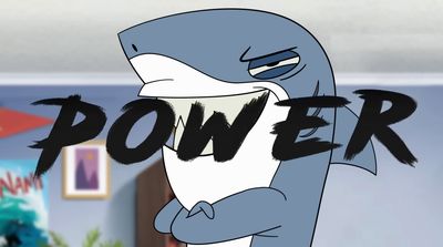 a cartoon character with the word power on it