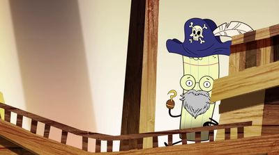 a cartoon of a man with a beard and a pirate hat