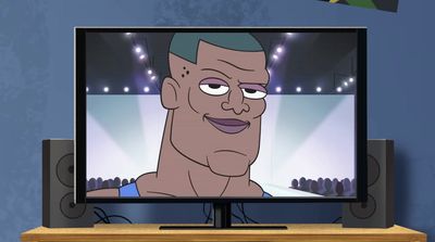 a cartoon picture of a man on a television screen