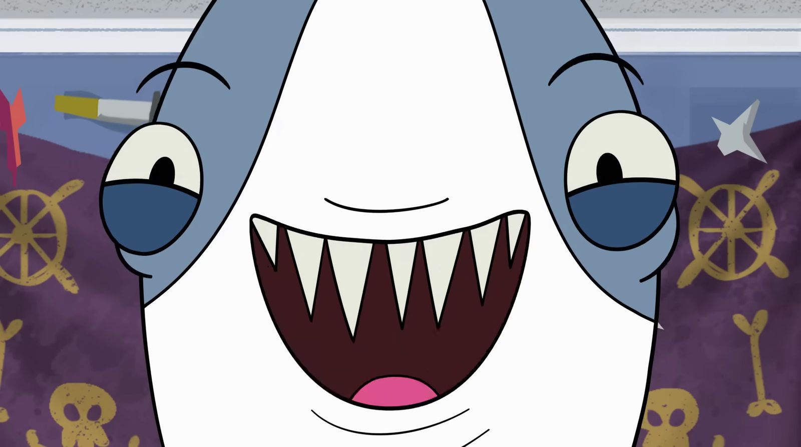 a close up of a cartoon character with teeth