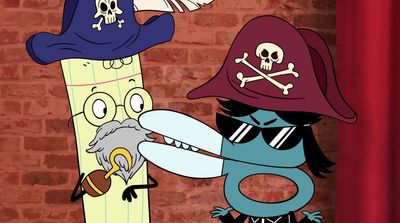 a cartoon of a pirate and a bird