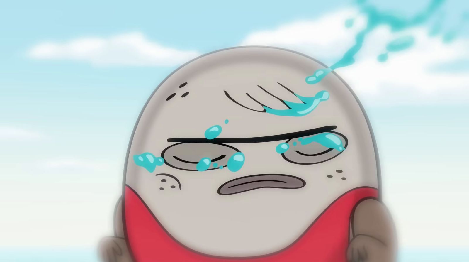 a cartoon character with a sad look on his face