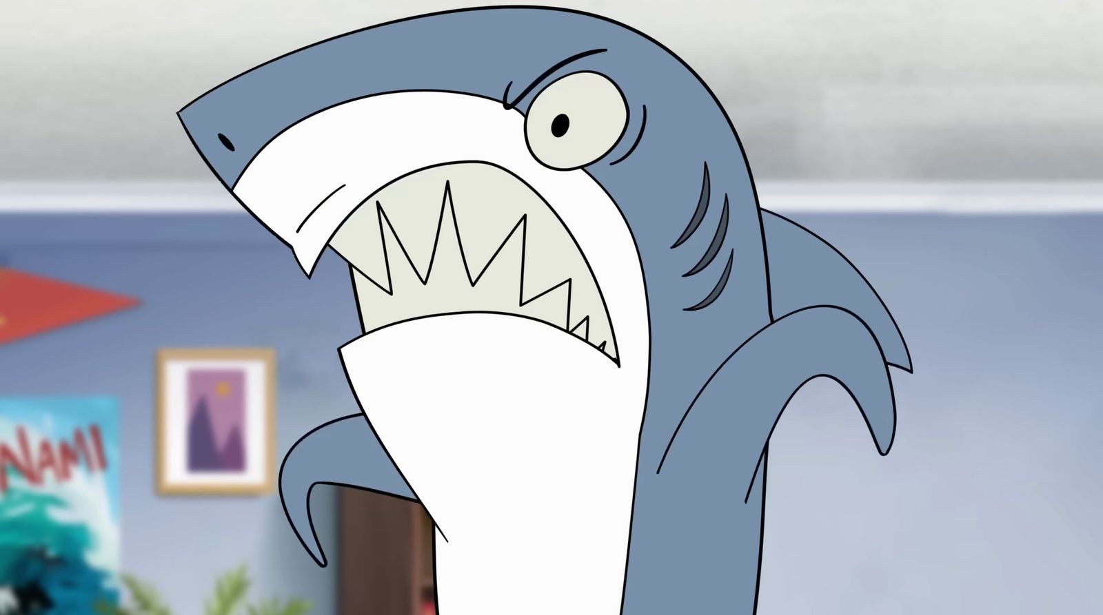 a cartoon of a shark with its mouth open