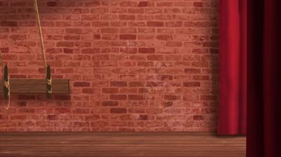 a room with a red brick wall and wooden floor