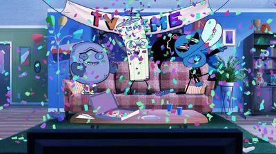 a living room filled with furniture and confetti