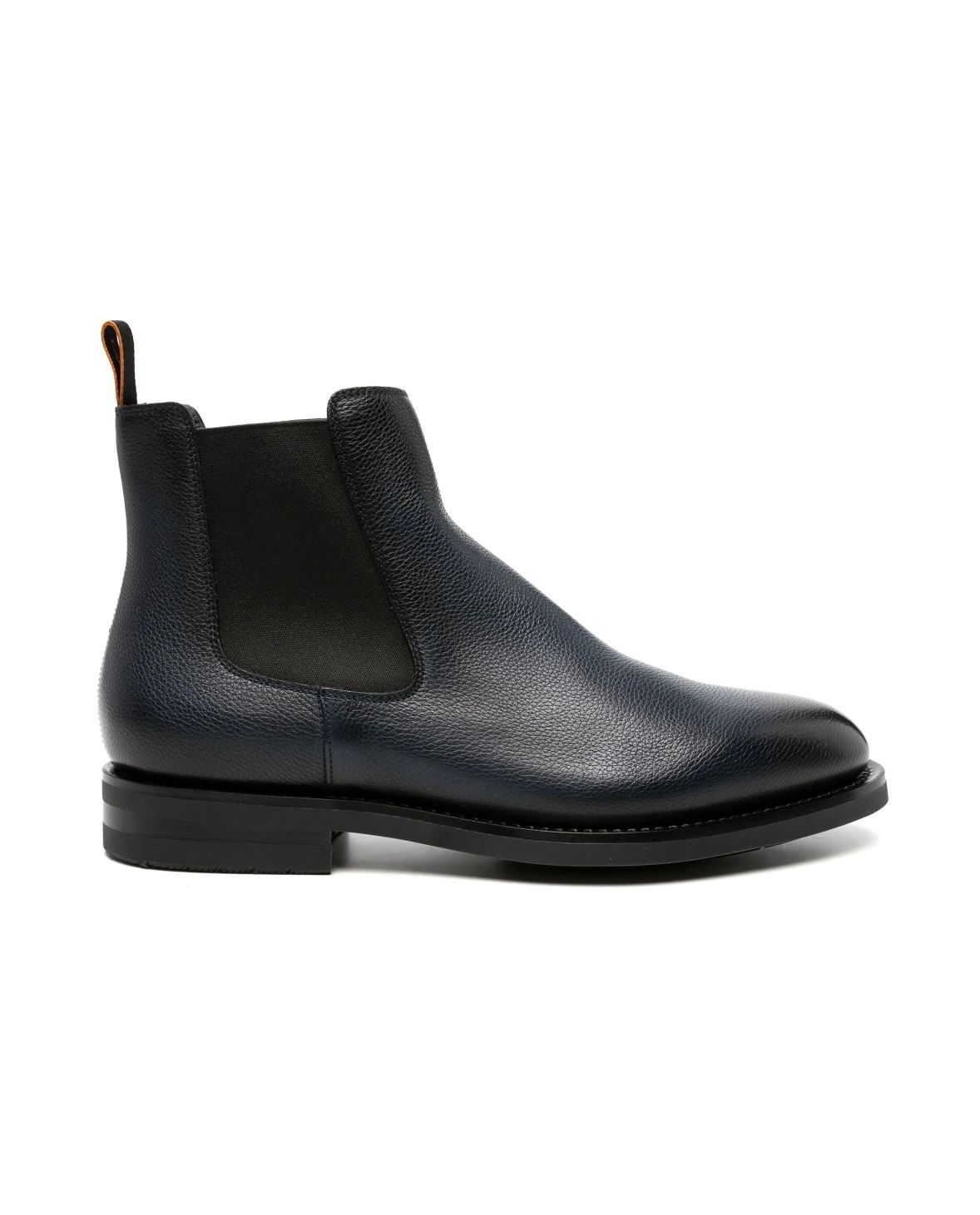 a pair of black leather chelsea boots